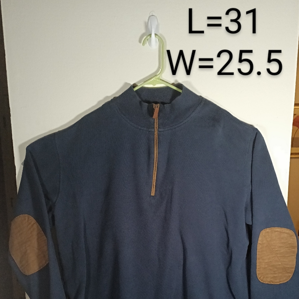 Woolrich Mens 1/4 Quarter Zip Pull Over Sweater Blue Elbow Pads Size XL